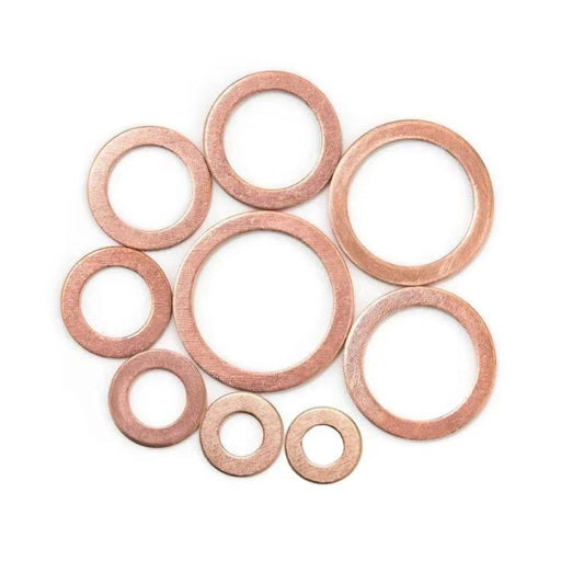 M5-M14 Copper Metric Washer Sealing Set Solid Copper Flat Ring Crush Washer Kit, 50 PCS/Box, 100 PCS/Box
