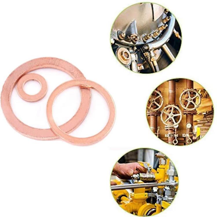 M5-M14 Copper Metric Washer Sealing Set Solid Copper Flat Ring Crush Washer Kit, 50 PCS/Box, 100 PCS/Box
