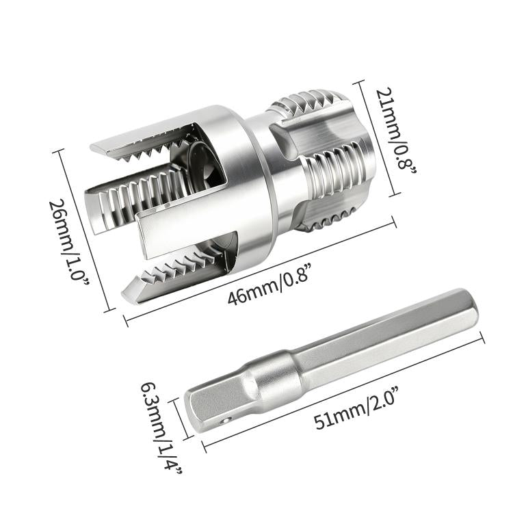 Pipe threader tool set bit with hex shank, internal and external threading heads