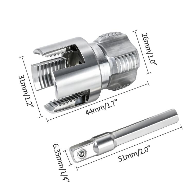 Pipe threader tool set bit with 1/4 hex shank and grooved threading ends