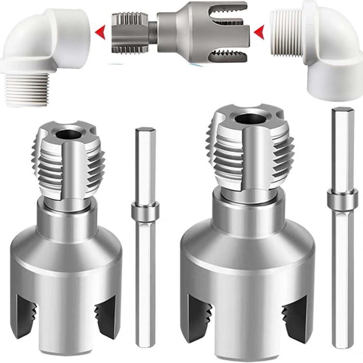 Pipe threader attachment set showing threaded fittings and shank bit pieces