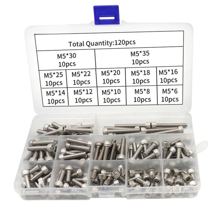 304 stainless steel socket head cap screw kit, 120-piece metric Allen bolts in box