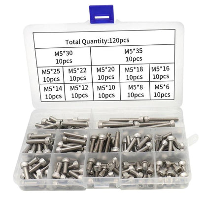 304 stainless steel socket head cap screw kit, 120-piece metric Allen bolts in box