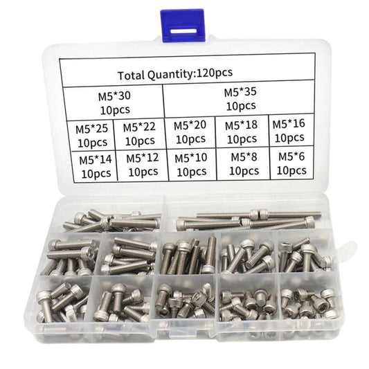 304 Stainless Steel Socket Head Cap Screws Kit Metric Allen Bolts Set, 120 PCS/Box