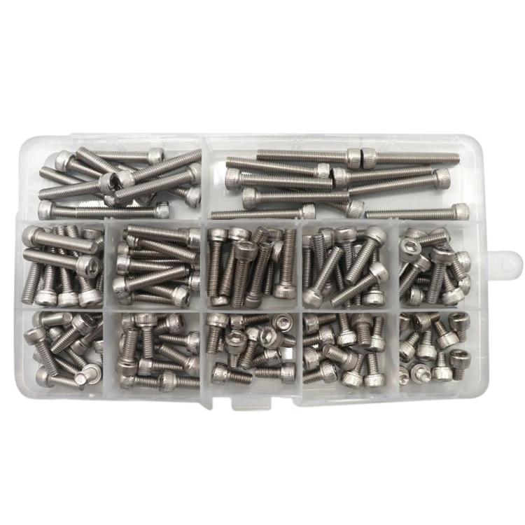 304 stainless steel socket head cap screw kit with assorted screws in clear compartment box