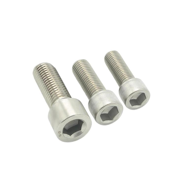 304 stainless steel socket head cap screws with Allen drive, three screws close-up