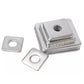 Stainless steel square flat washers with center holes, stacked and separate pieces