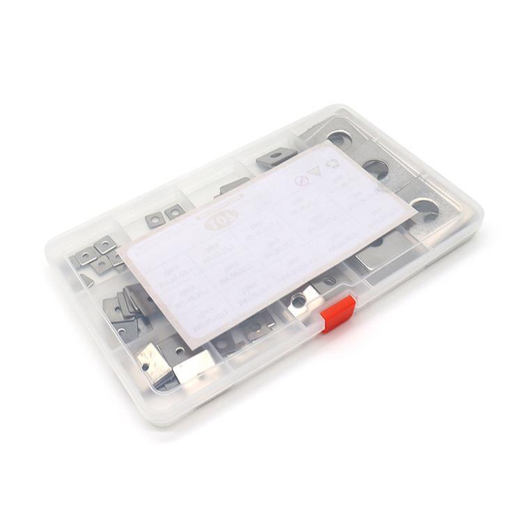 Stainless steel square flat washer kit in a clear plastic organizer tray