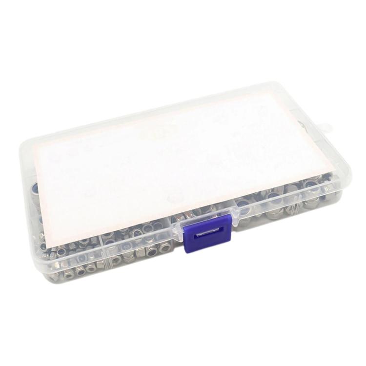 Clear storage box with 182-pack 304 stainless steel nylon insert hex lock nuts