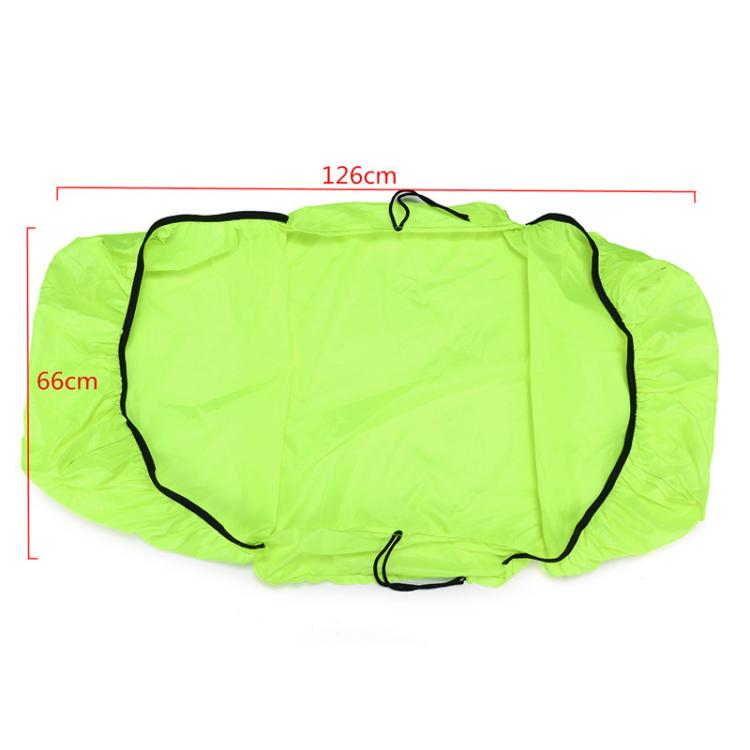 Neon green rear rack cover laid flat, showing black edging and fastening loops