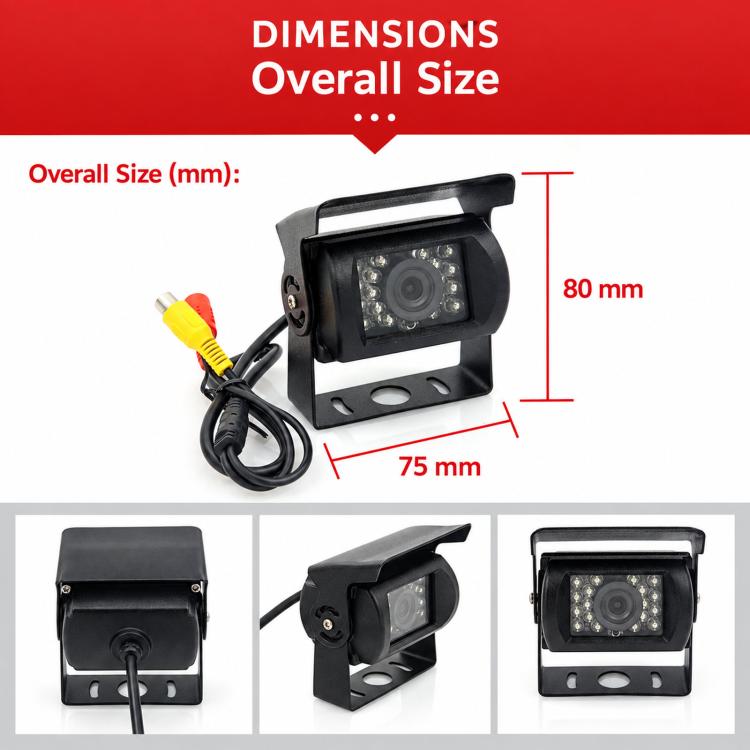 Black infrared reversing camera with AV cable and metal mounting frame