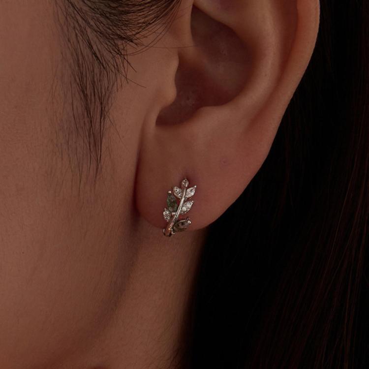 S925 Sterling Silver Natural Agate Leaf Hoop Earrings, BSE1314