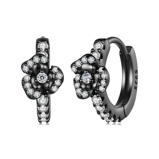 S925 Sterling Silver Halloween Gothic Dark Night Rose Zirconia Earrings, SCE2052