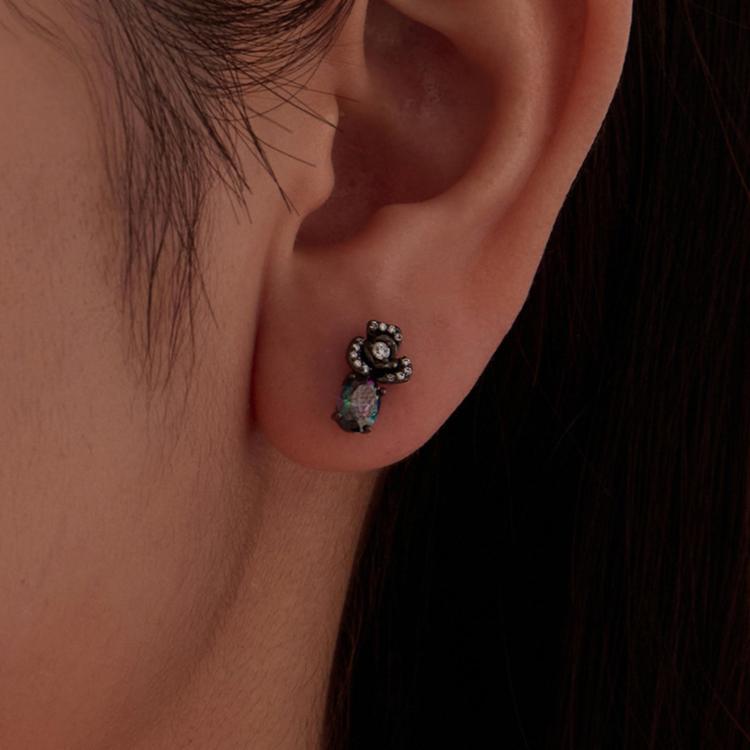S925 Sterling Silver Gothic Dark Night Rose Zircon Hoop Earrings, SCE2053