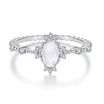 S925 Sterling Silver Natural Moonstone Ring, 6 US Size, 7 US Size, 8 US Size