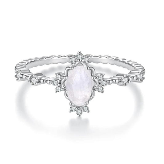 S925 Sterling Silver Natural Moonstone Ring, 6 US Size, 7 US Size, 8 US Size