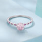 Sterling silver cherry blossom ring with pink floral center and pavé stones