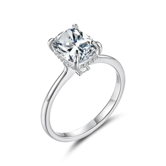 S925 Sterling Silver 3-Carat Brilliant Moissanite 4-Prong Ring, 6 US Size, 7 US Size, 8 US Size, 9 US Size