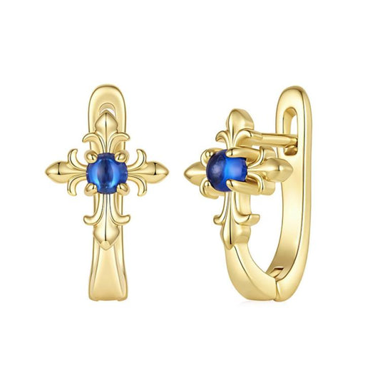 Vintage-style Iris Design S925 Silver Posts With Brass Ear-back Clasps, YIE434
