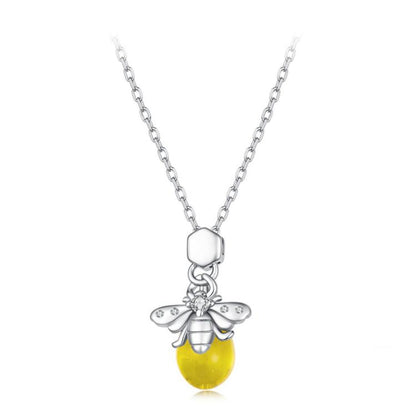 S925 Sterling Silver Playful Bee Collarbone Necklace, SCN554