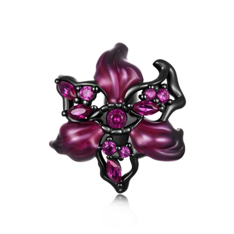 Black metal devil flower charm with magenta petals and pink gem accents