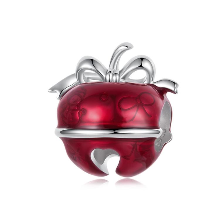 Red enamel Christmas ornament charm bead with bow and heart cutouts