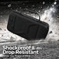 Black hard EVA case with handle, textured finish, shockproof design with debris shown