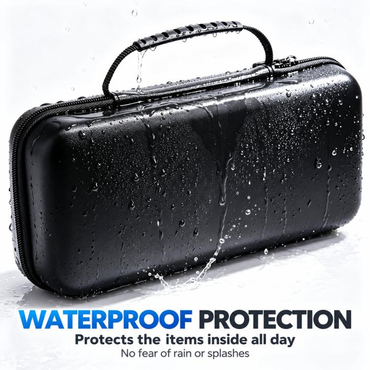 Black hard EVA waterproof travel case with carry handle and sealed shell exterior