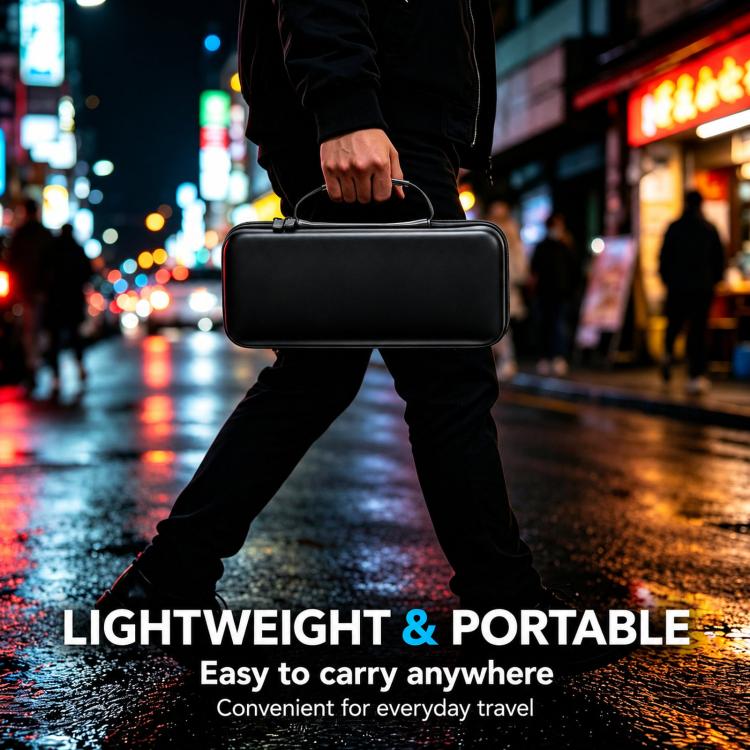 Black hard EVA zippered case carried by hand for lightweight portable travel