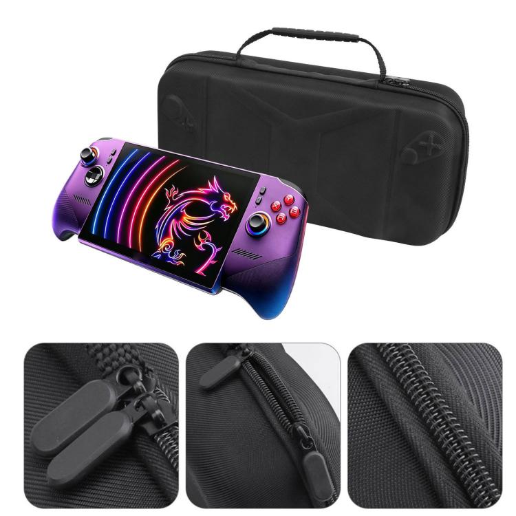 Black hard EVA case with handle, open front compartment with controller-shaped cutout