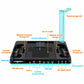 Charging station top view with controller slots, cooling fan vents, USB hub and touch button