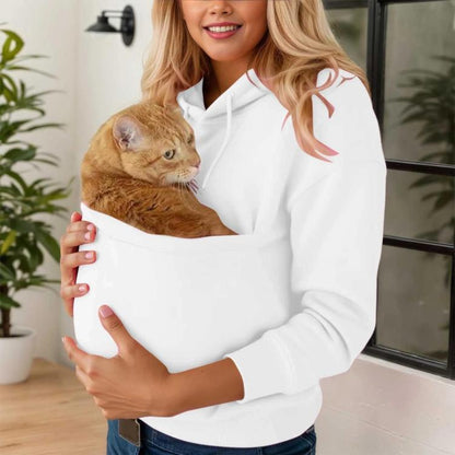 Fleece-lined hooded sweatshirt with pet-carry pocket, white