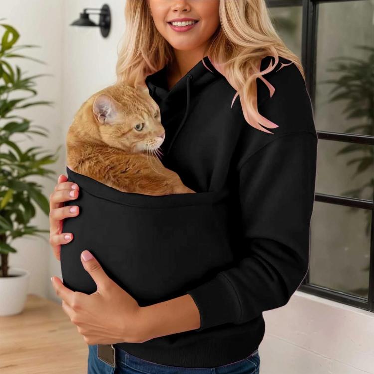 Fleece-lined hooded sweatshirt with pet-carry pocket, black