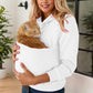 Fleece-lined hooded sweatshirt with pet pouch, white color