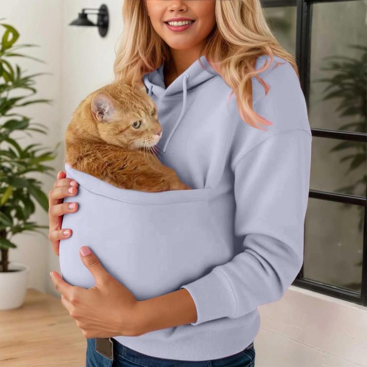 Fleece-lined hooded sweatshirt with pet pouch, light gray color