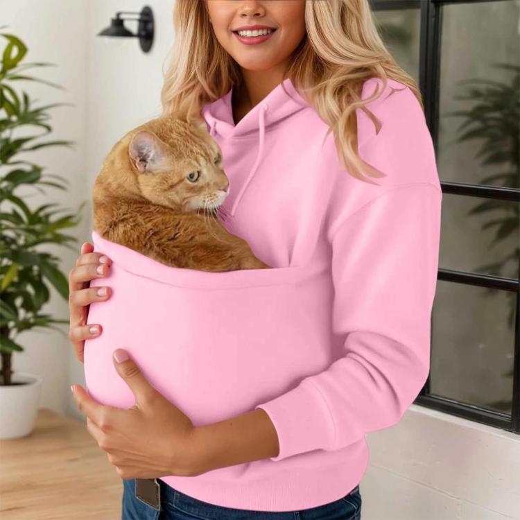 Fleece-lined hooded sweatshirt with pet pouch, pink color