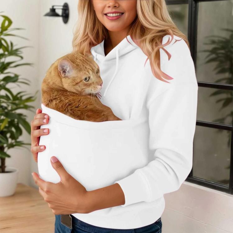Fleece-lined hooded sweatshirt with pet pouch, white color
