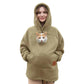 Khaki fleece pet hoodie with hood and front pouch, cat peeking from opening