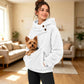Pet-carrying fleece hoodie with hood and front pouch, white