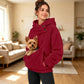 Pet-carrying fleece hoodie with hood and front pouch, wine red