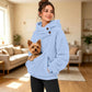 Fleece-lined pet-carrying hoodie, light blue, zip-front and front pouch pocket