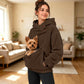 Fleece-lined pet-carrying hoodie, dark brown, front pet pocket with zip opening