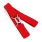 Red woven elastic belt with metal clasp rings and end attachment for children