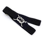 Black elastic braided children’s belt with silver clasp rings and adjustable buckle