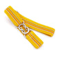 Yellow striped braided elastic children’s belt with silver clasp rings