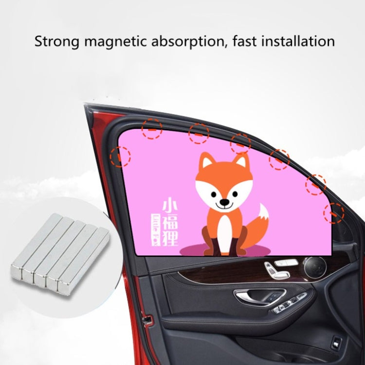 Fox-themed pink magnetic car sunshade with matching metal magnet strips for quick install.