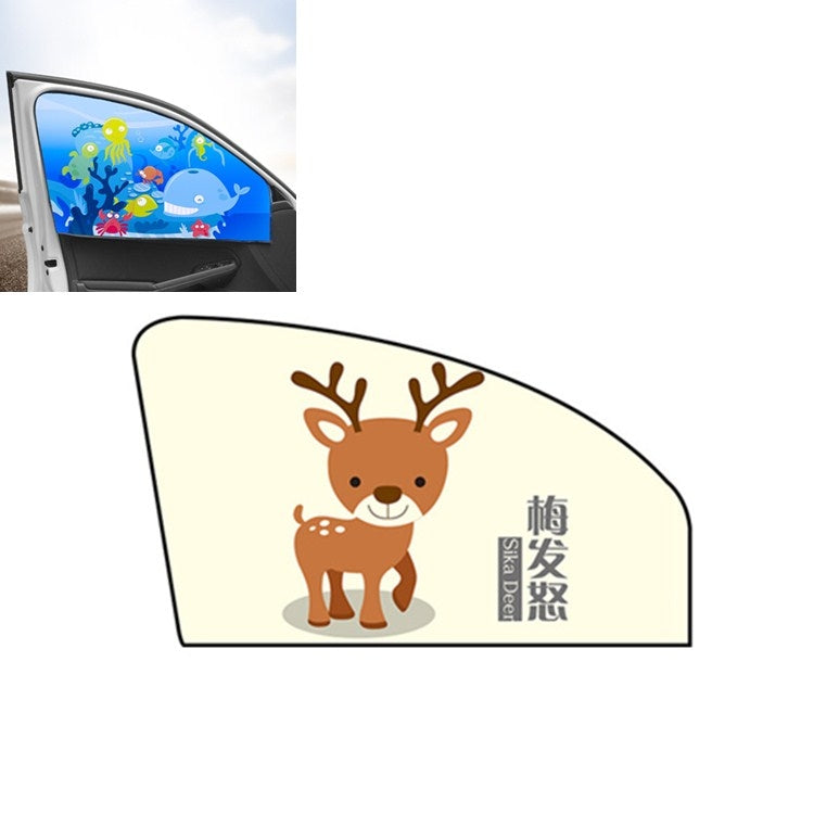 Fawn-themed beige car window magnetic sunshade with a standing deer cartoon.