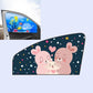 Dark car sunshade with cute pink bunny family illustration and star dots