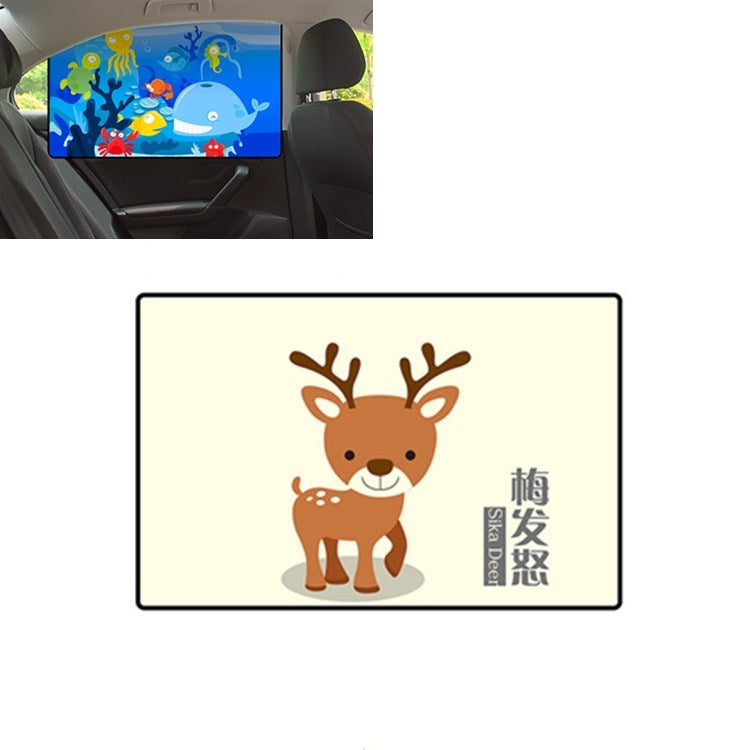 Cream car sunshade with cartoon deer and Chinese characters