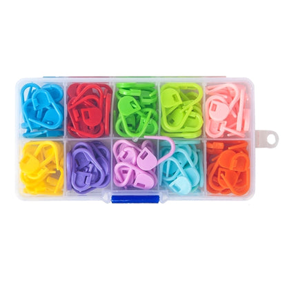 Plastic sweater weaving pin mark clips in clear storage case, 120-piece set